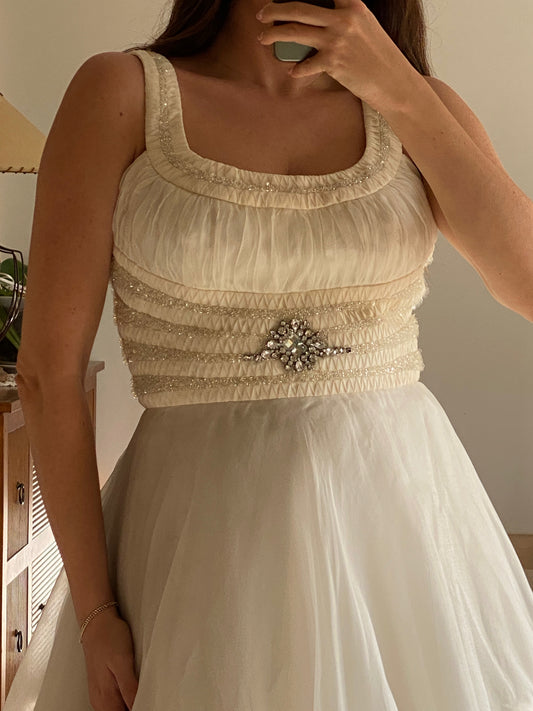 Vestido de novia de organza de seda con cristales Swarovski