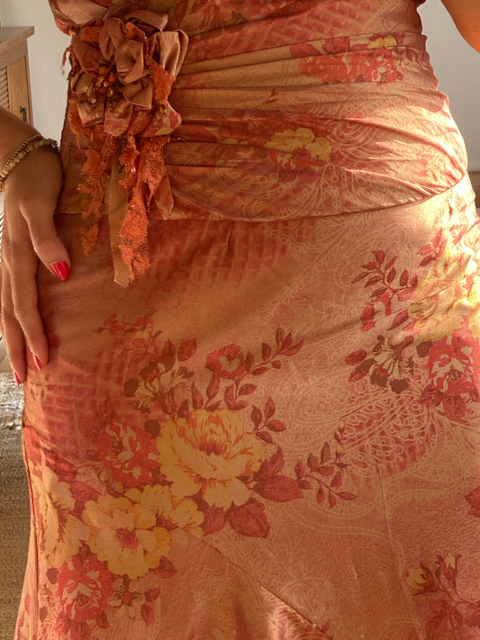 Conjunto vintage de tafeta floral