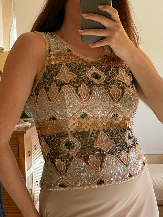 Conjunto de gasa con top joya bordado