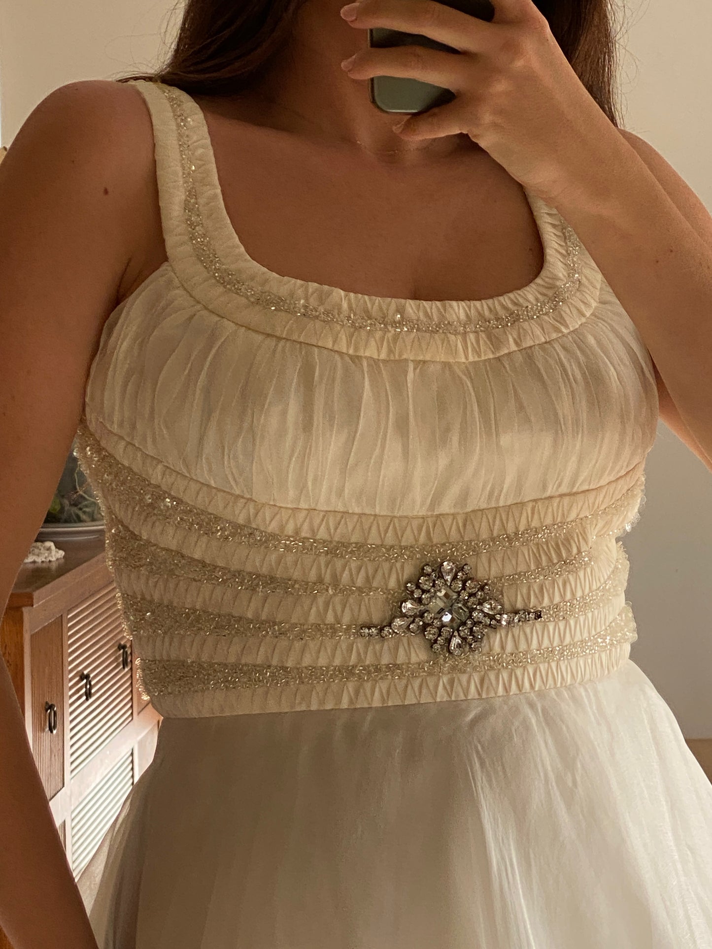 Vestido de novia de organza de seda con cristales Swarovski