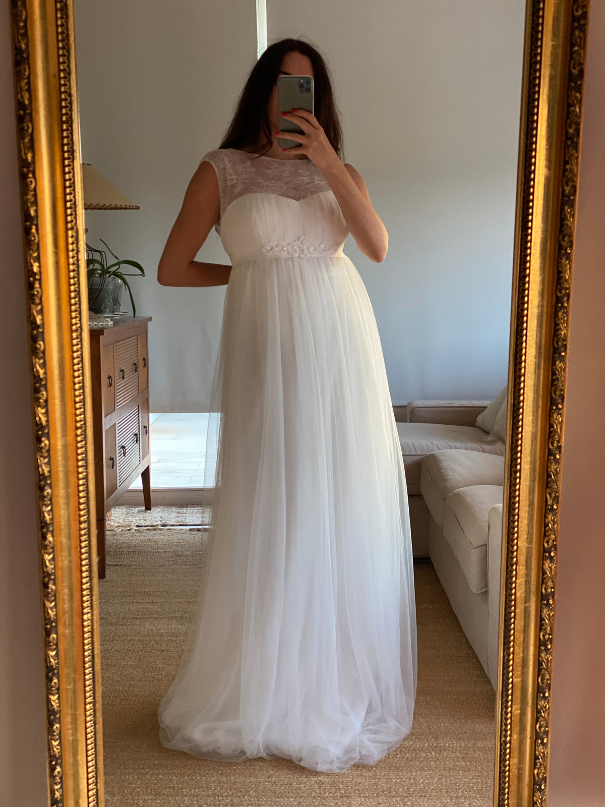 Vestido de novia corte imperio en tul y encaje