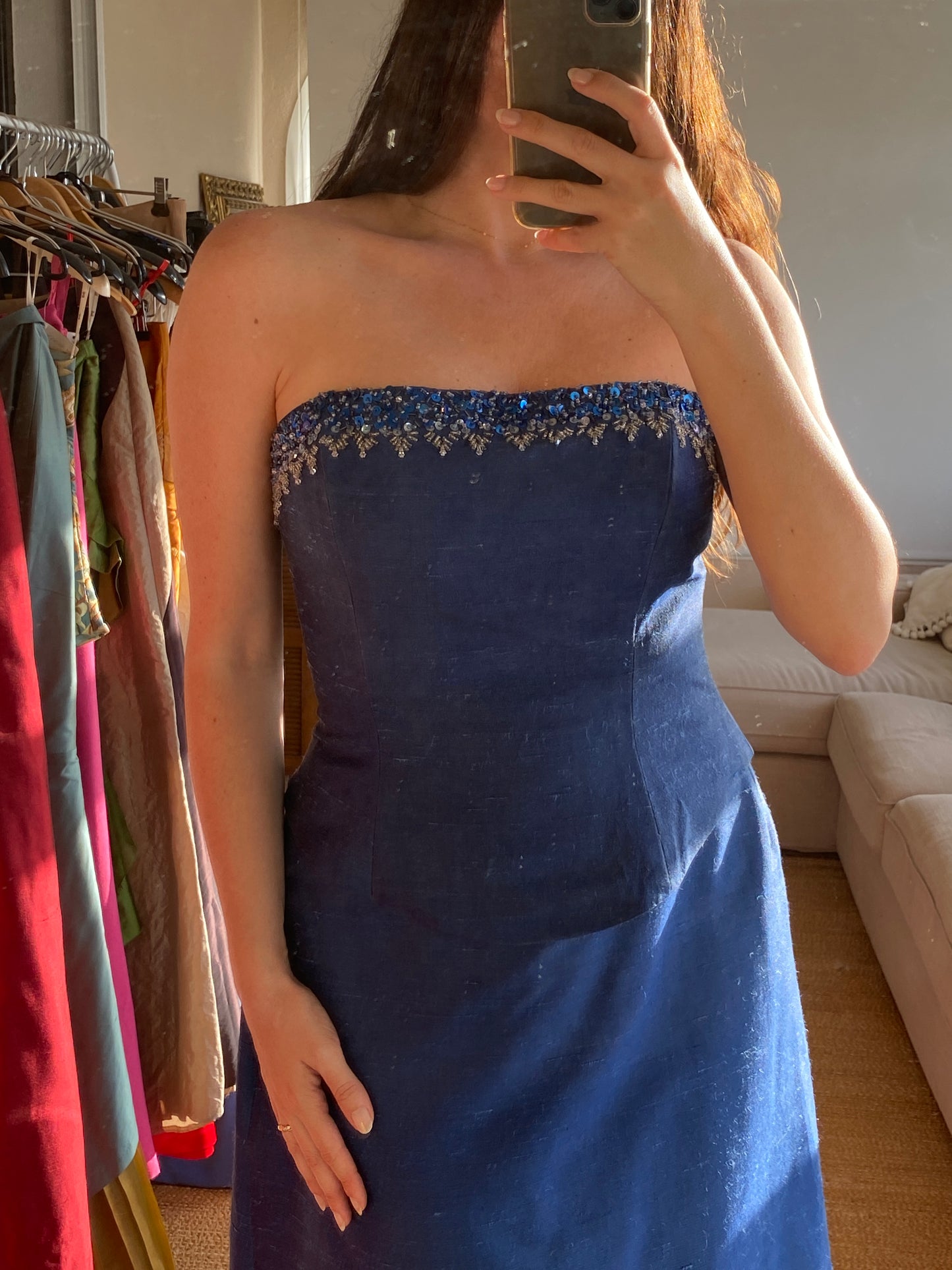 Set vintage azul de seda natural