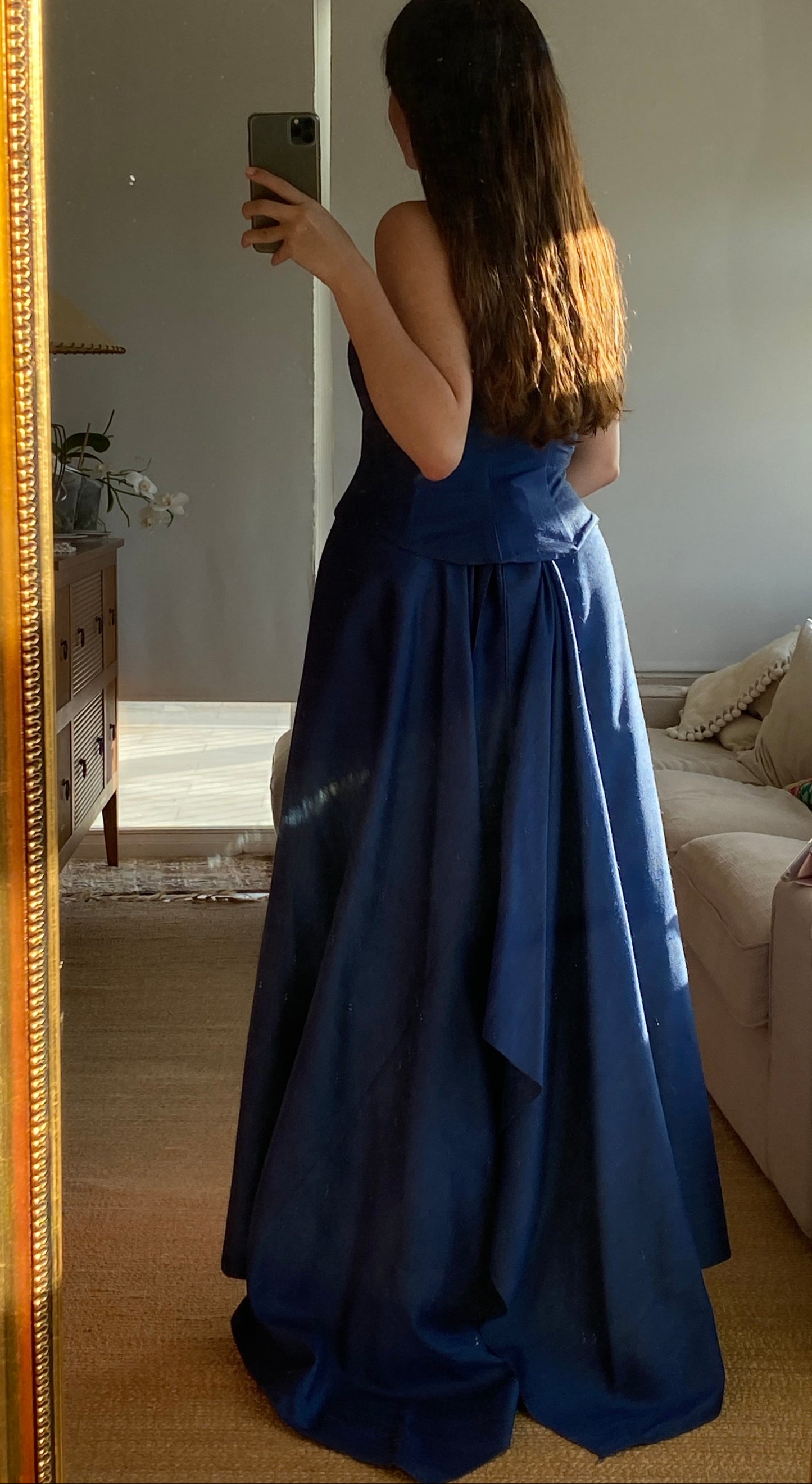 Set vintage azul de seda natural