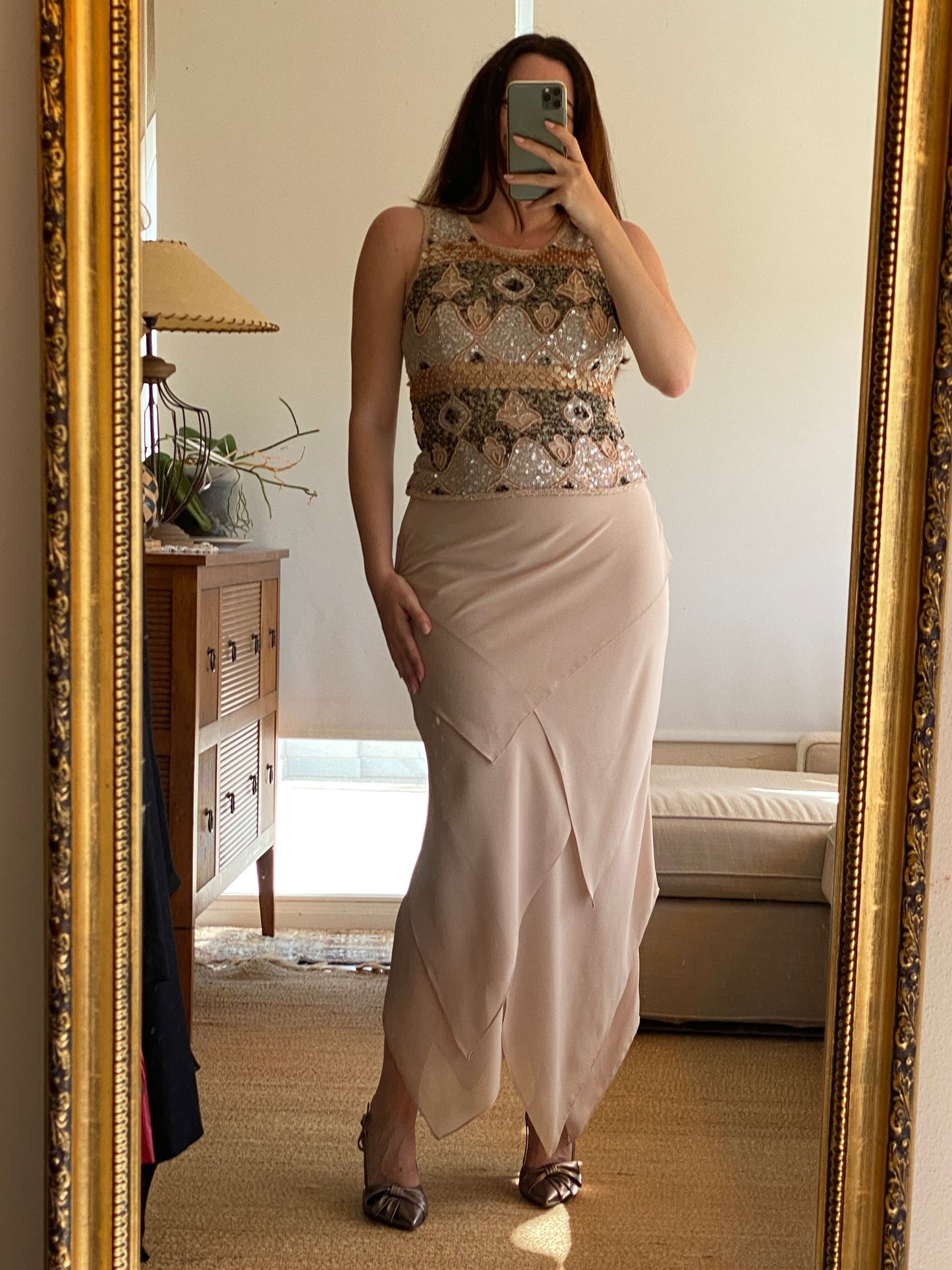 Conjunto de gasa con top joya bordado