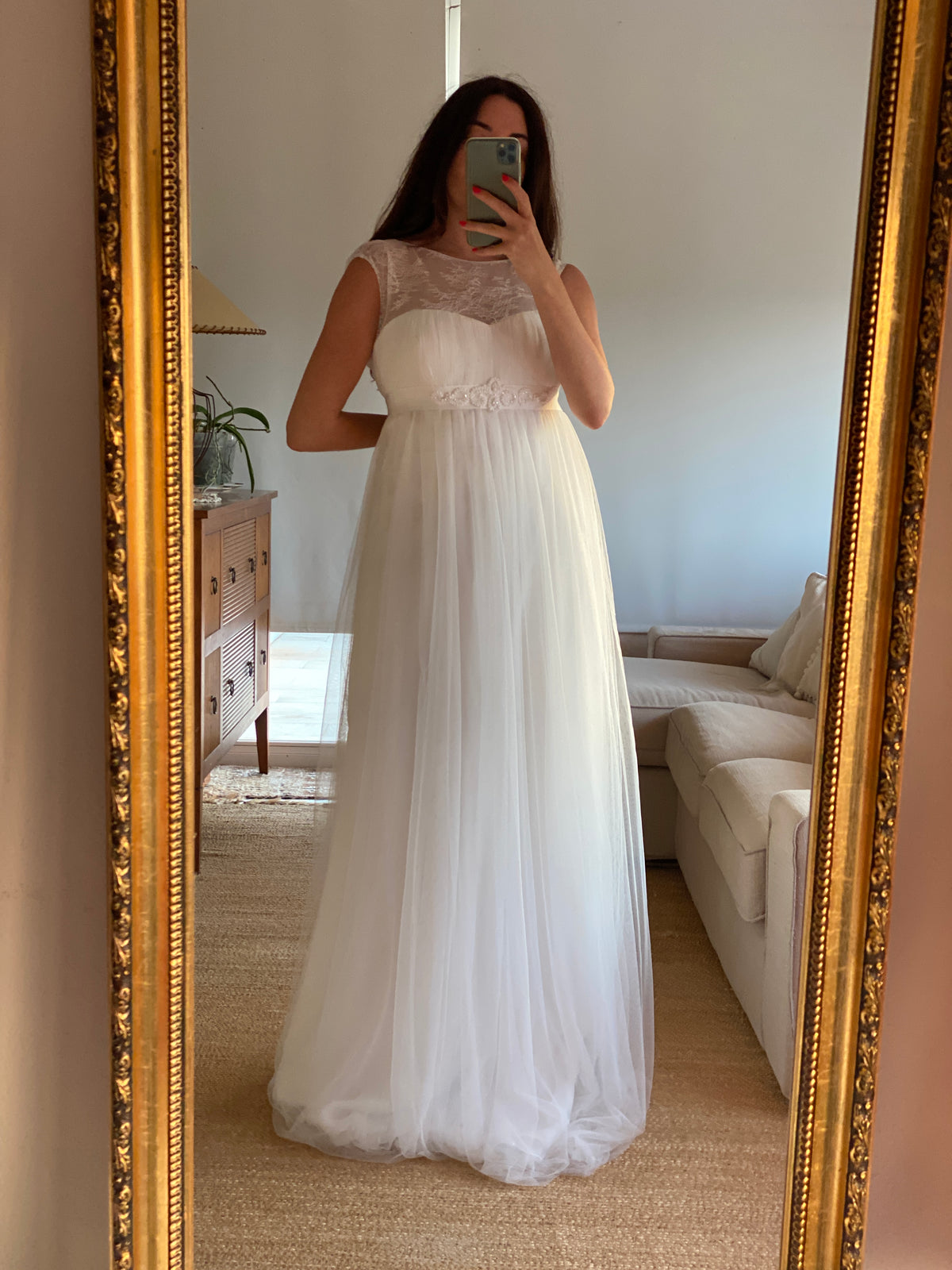 Vestido de novia corte imperio en tul y encaje