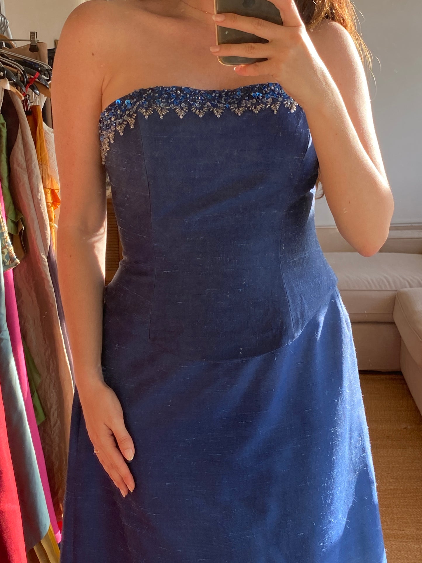Set vintage azul de seda natural