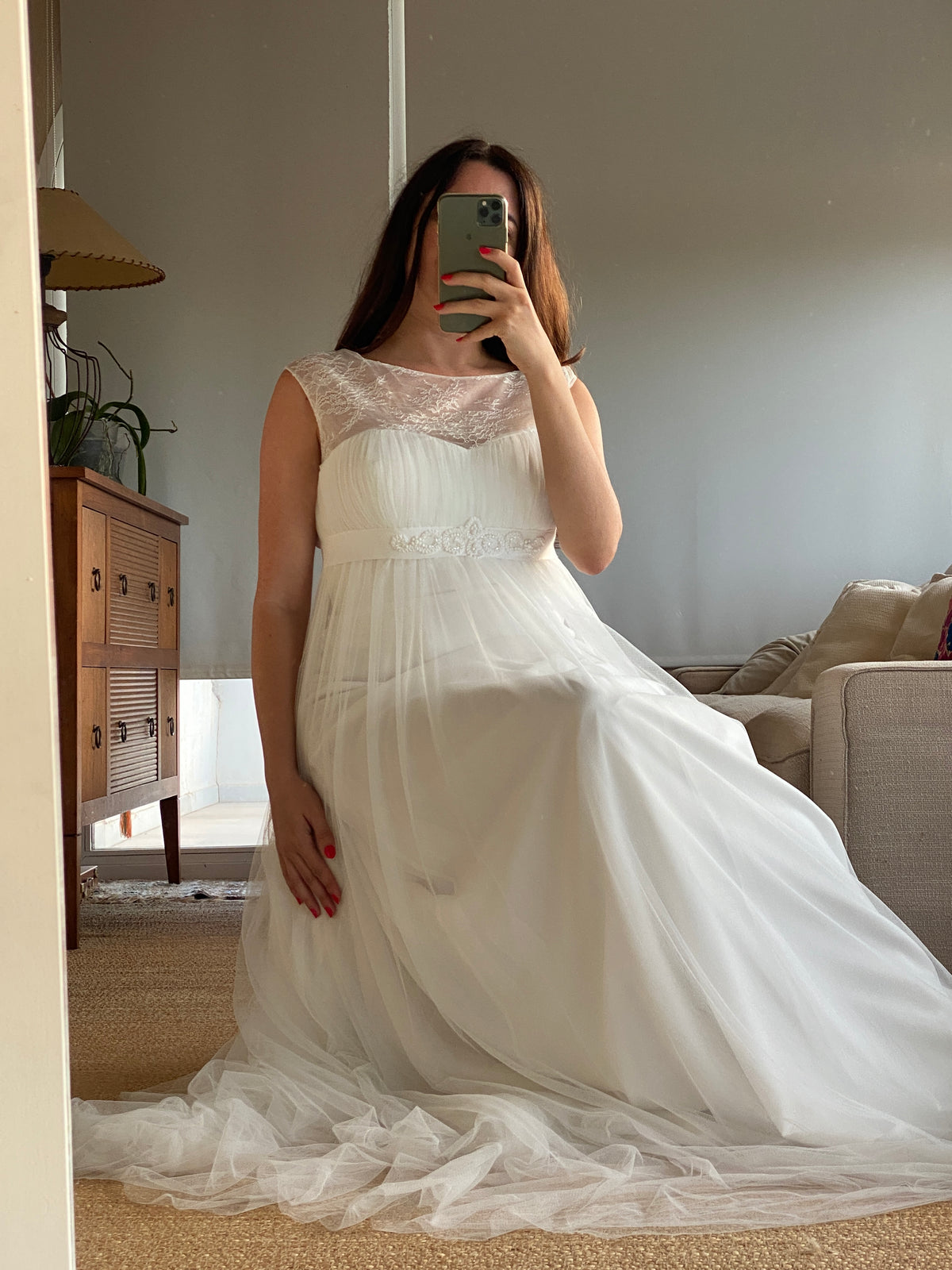 Vestido de novia corte imperio en tul y encaje