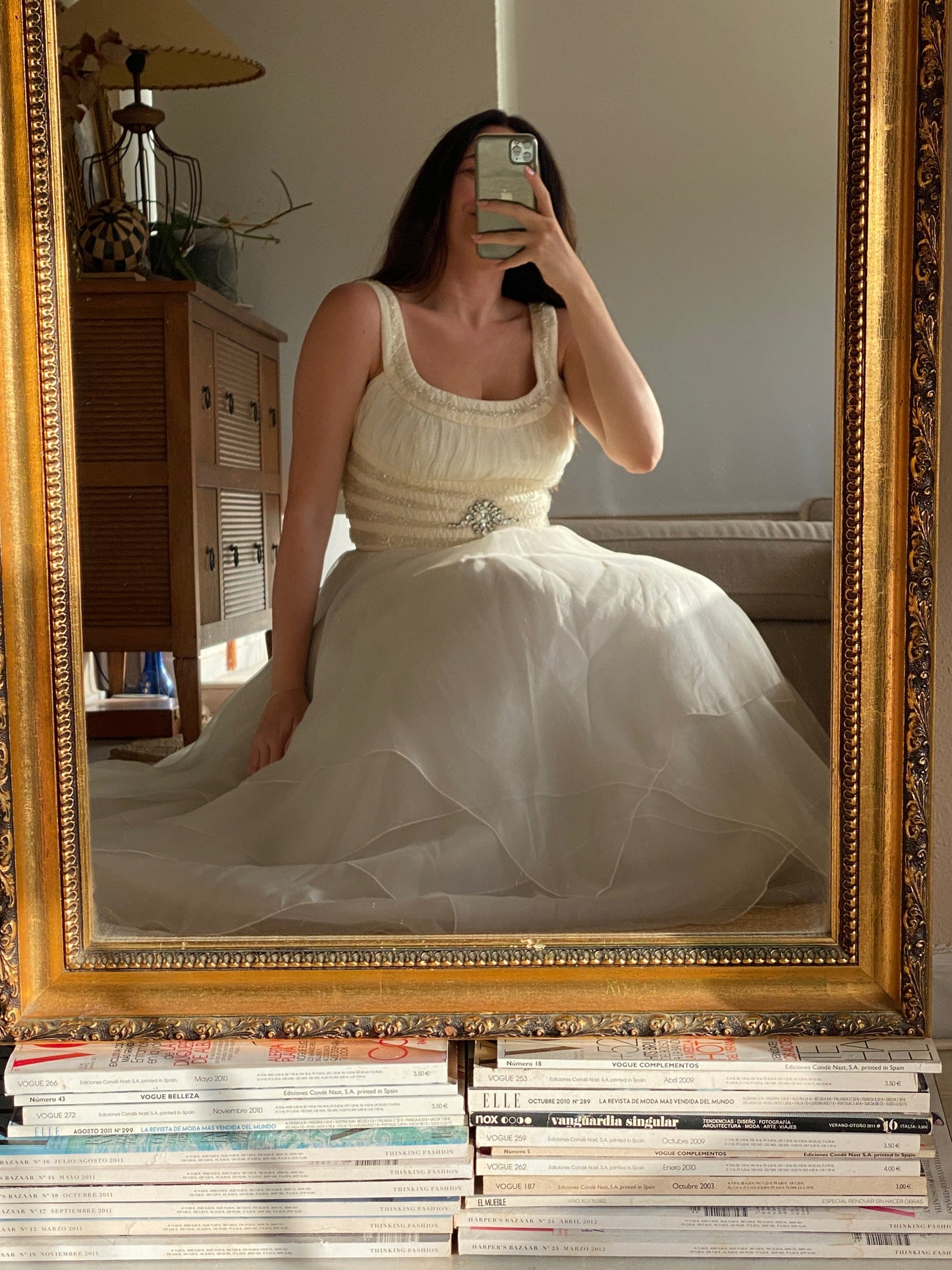 Vestido de novia de organza de seda con cristales Swarovski