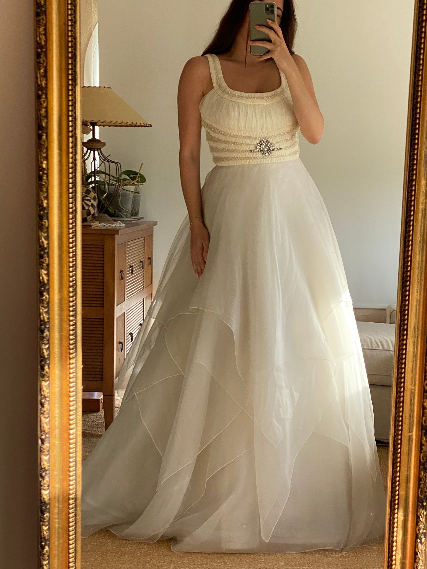 Vestido de novia de organza de seda con cristales Swarovski