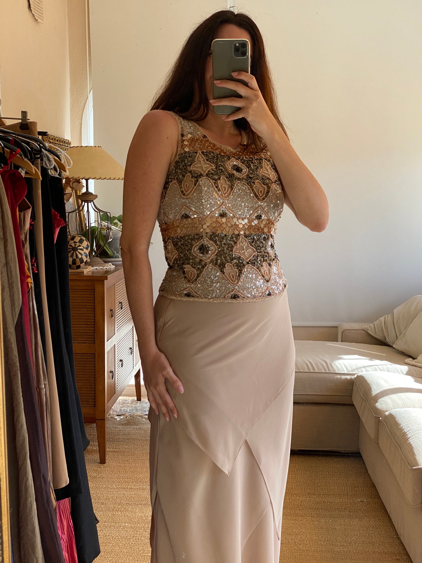 Conjunto de gasa con top joya bordado