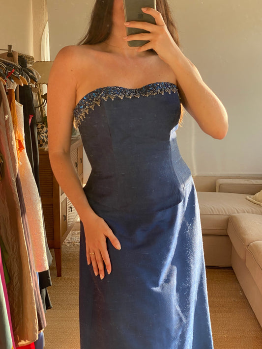 Set vintage azul de seda natural