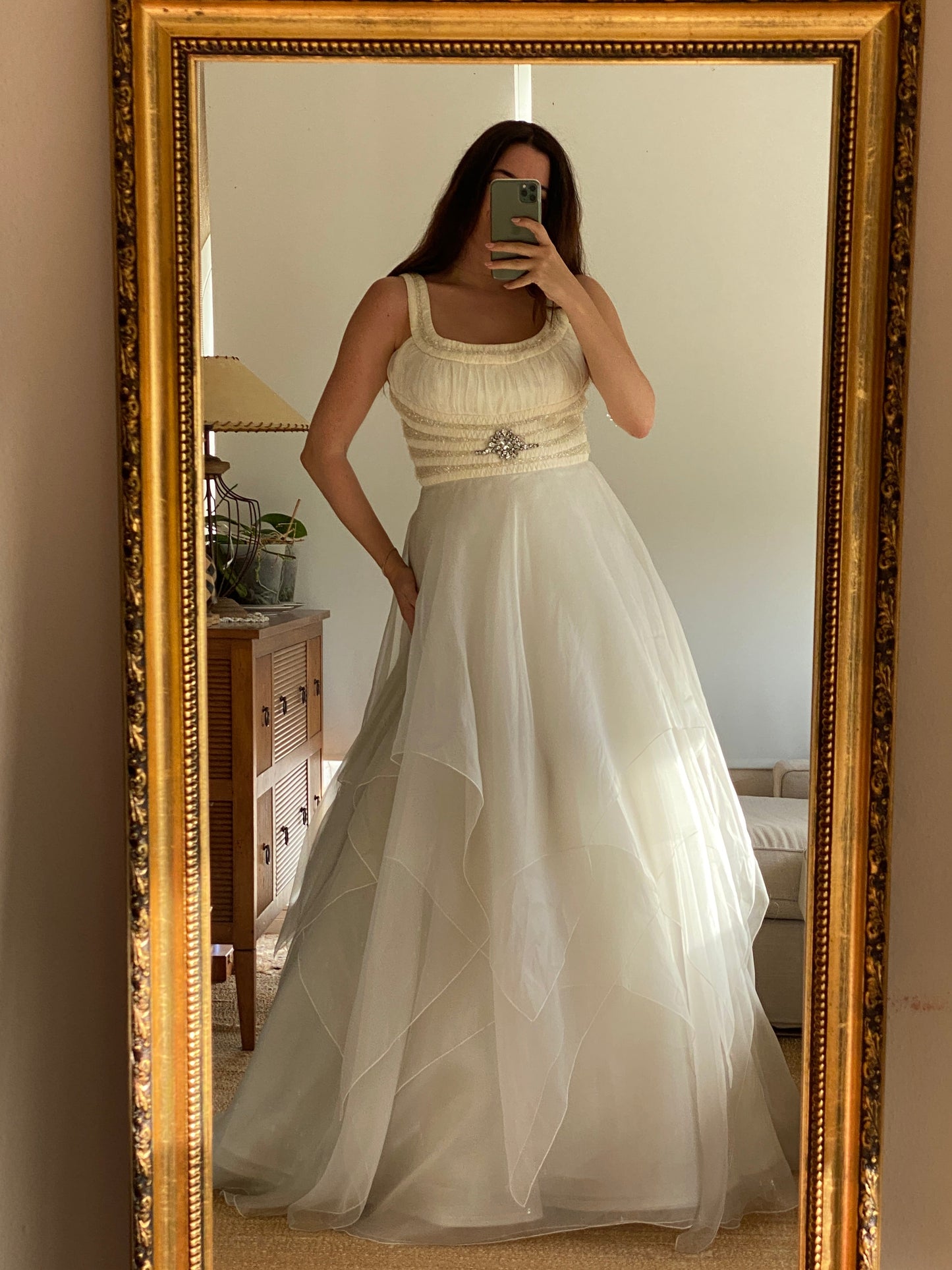 Vestido de novia de organza de seda con cristales Swarovski