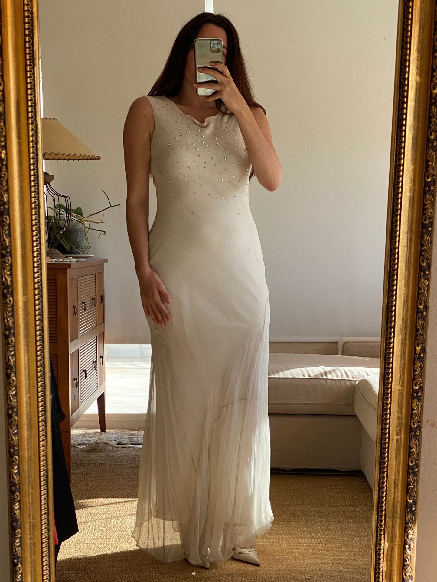 Vestido de bambula de seda con brillos