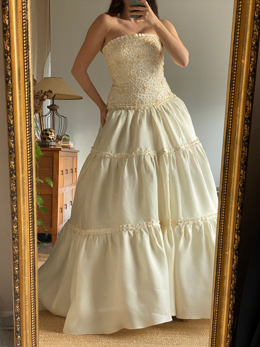 Vestido vintage de novia en seda con lentejuelas
